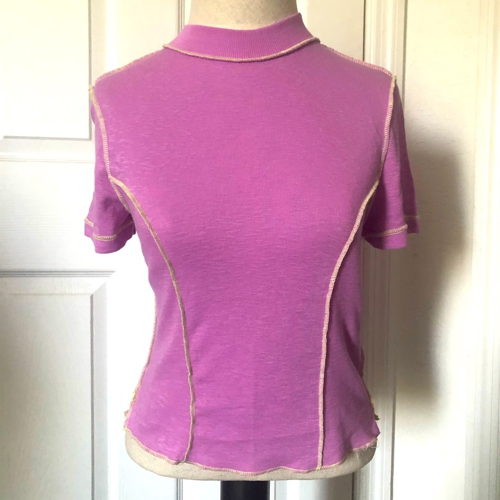 Purple/Pink Short-Sleeve Mock Neck Top